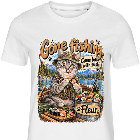 Gone Fishing: cat portrait t-shirt