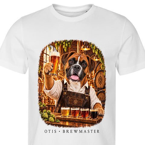 The Brewmaster: dog portrait t-shirt