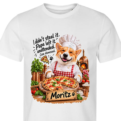 Pizza Thief: dog portrait t-shirt