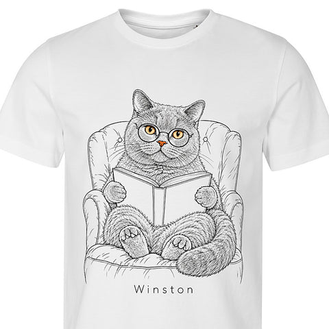 Bookworm: cat portrait t-shirt