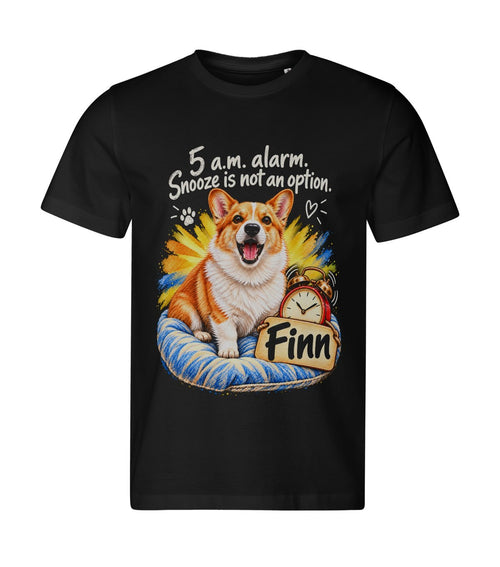 5 a.m. Alarm – men black t-shirt with a dog portrait