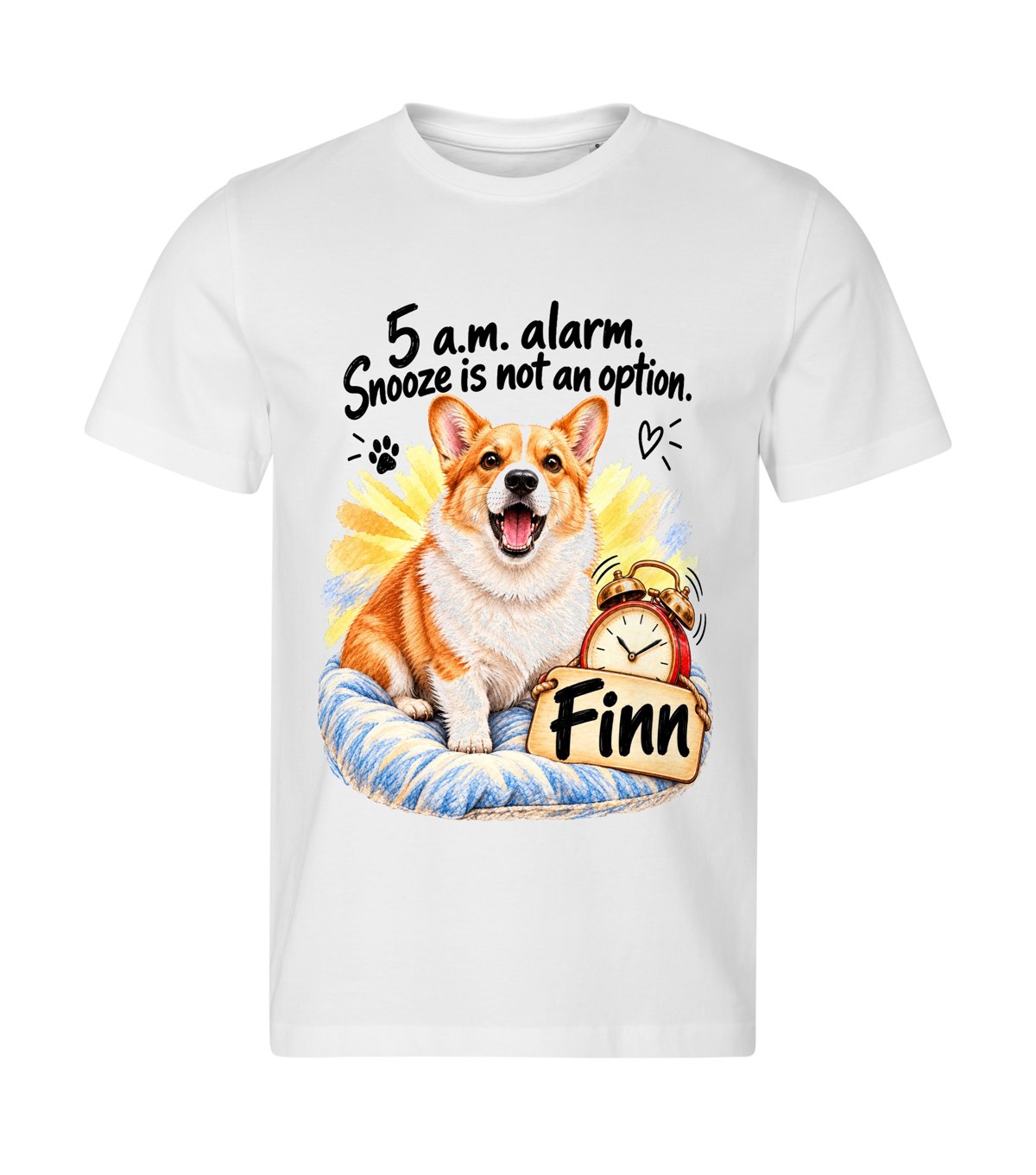 5 a.m. Alarm – men white t-shirt with a dog portrait