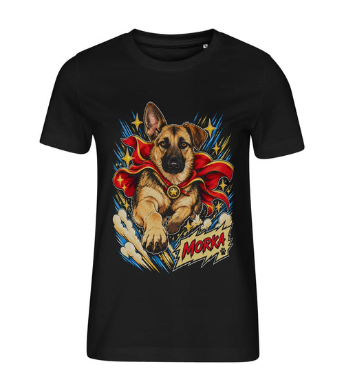 Anime Hero – women black t-shirt with a dog portrait