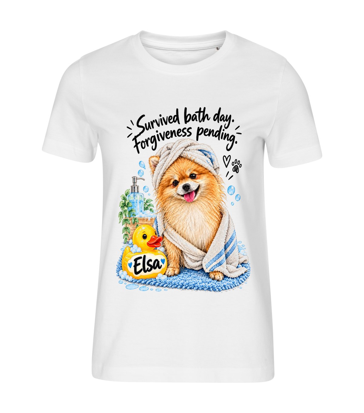 Bath Day Survivor – women white t-shirt with a dog portrait