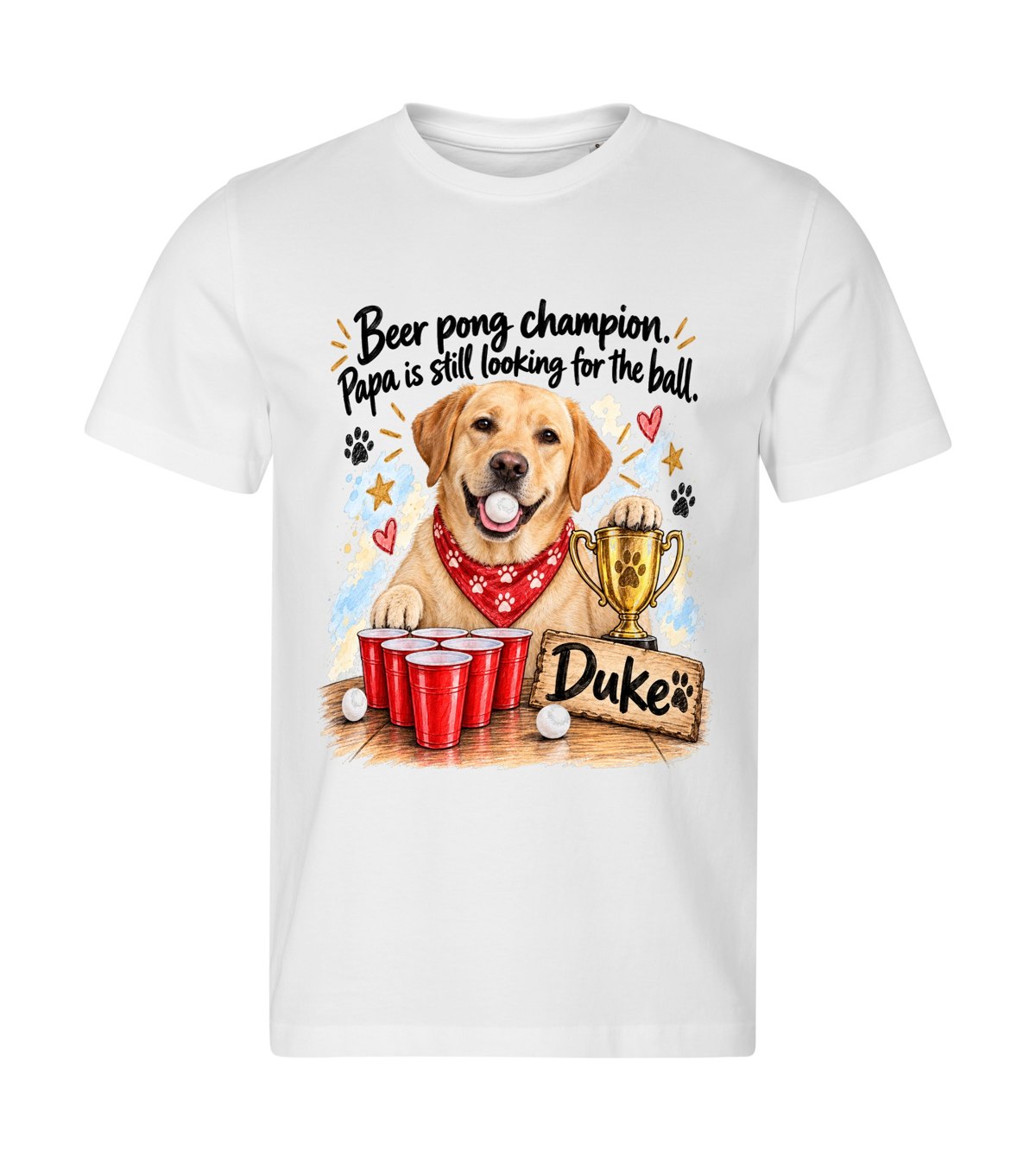 Beer Pong – men white t-shirt with a dog portrait