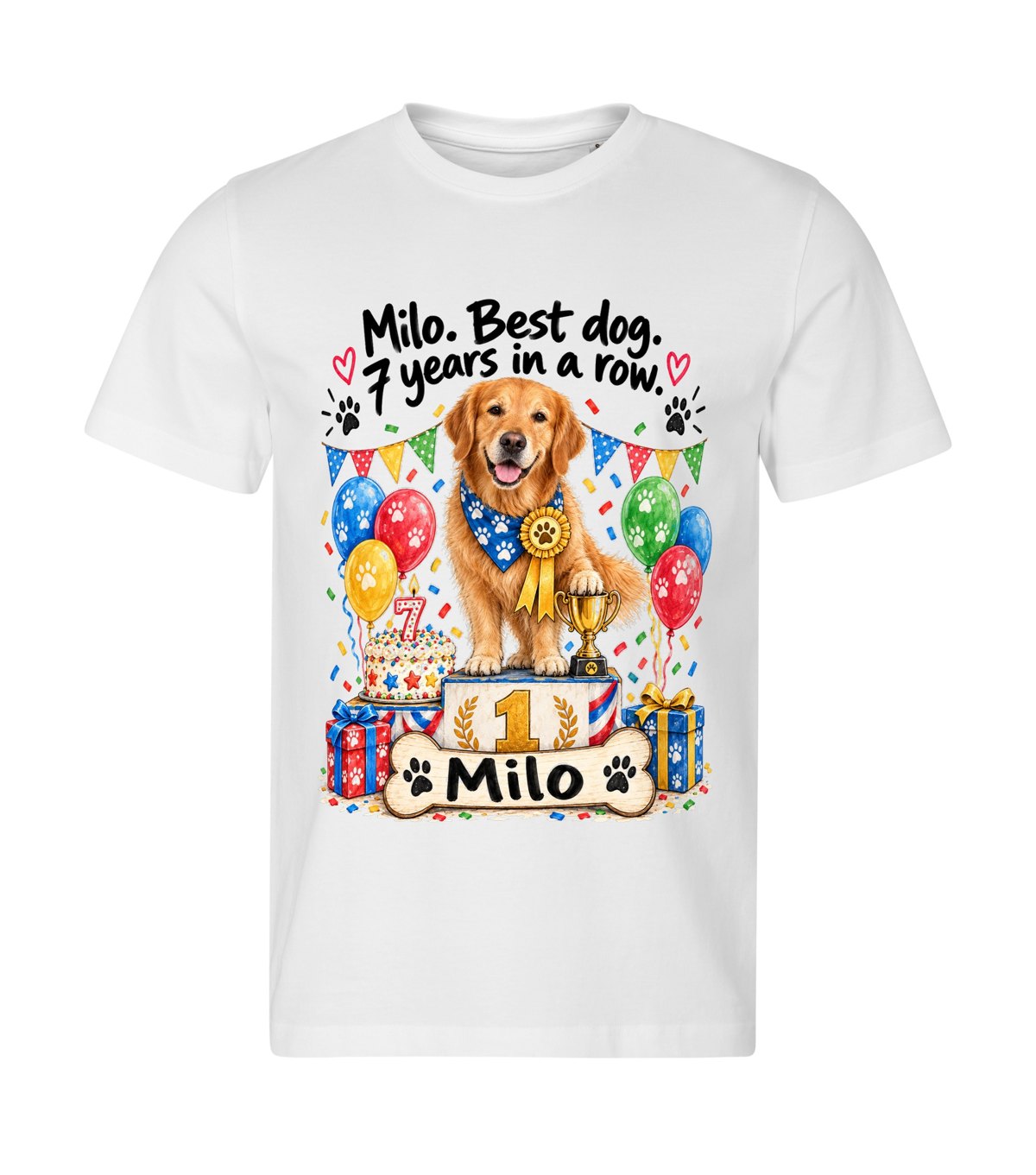 Best Dog, Years in a Row – men white t-shirt with a dog portrait