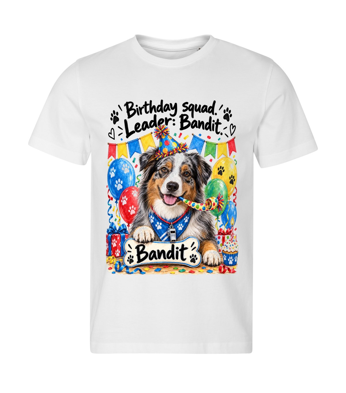 Birthday Squad – men white t-shirt with a dog portrait