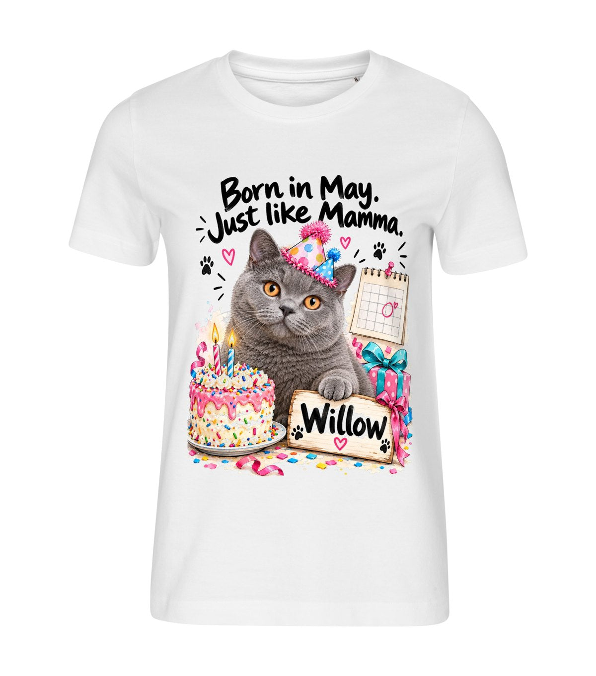 Birthday Twins – women white t-shirt with a cat portrait