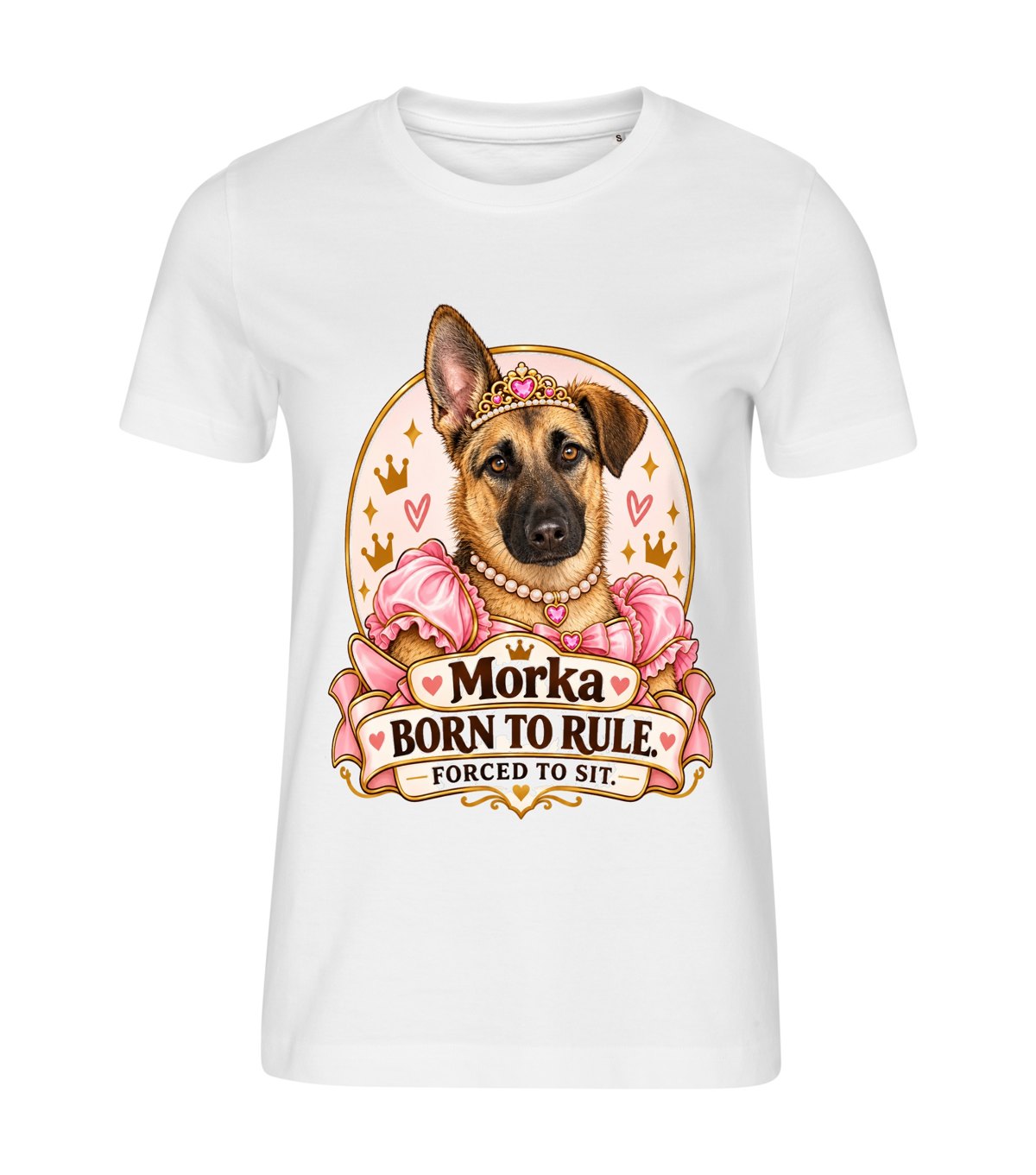 Born to Rule – women white t-shirt with a dog portrait
