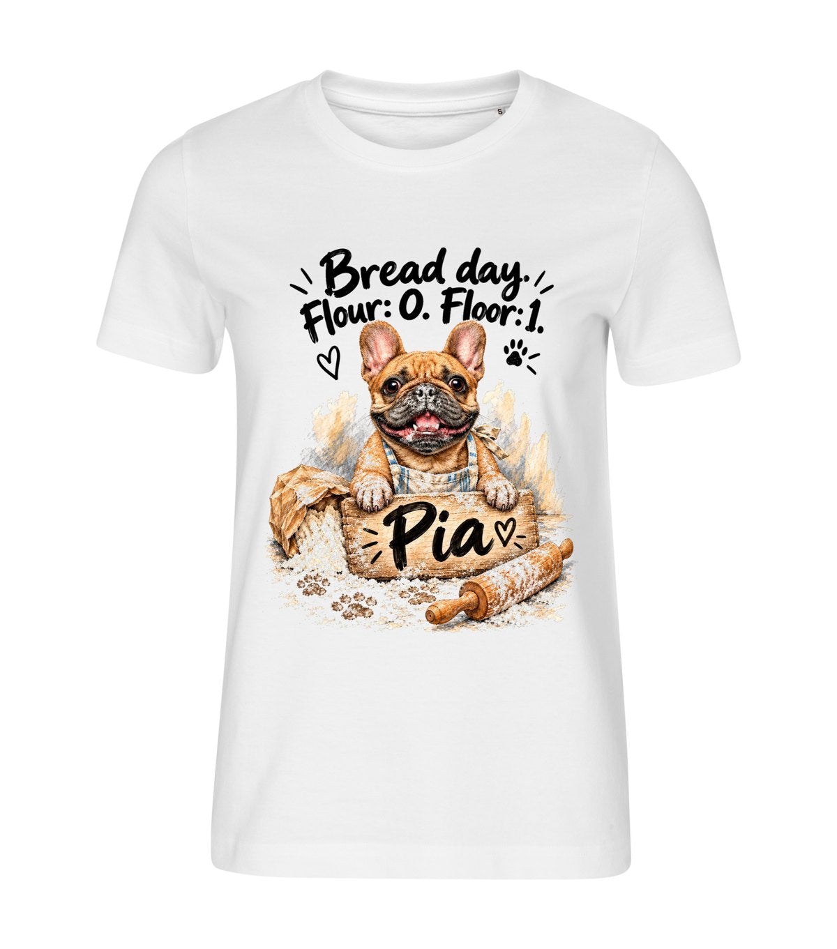 Bread Day – women white t-shirt with a dog portrait