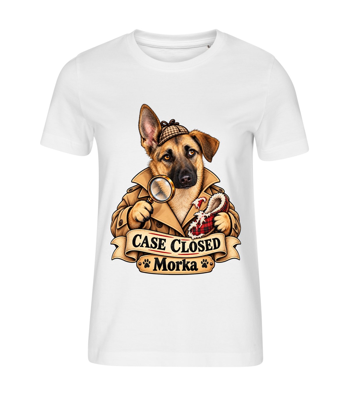 Case Closed – women white t-shirt with a dog portrait