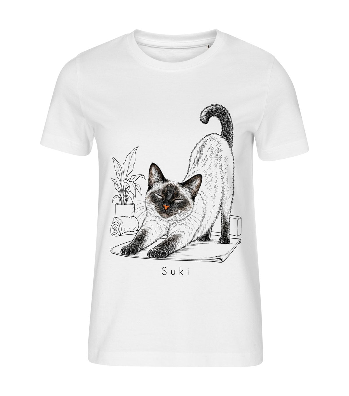 Cat Yoga – women white t-shirt with a cat portrait