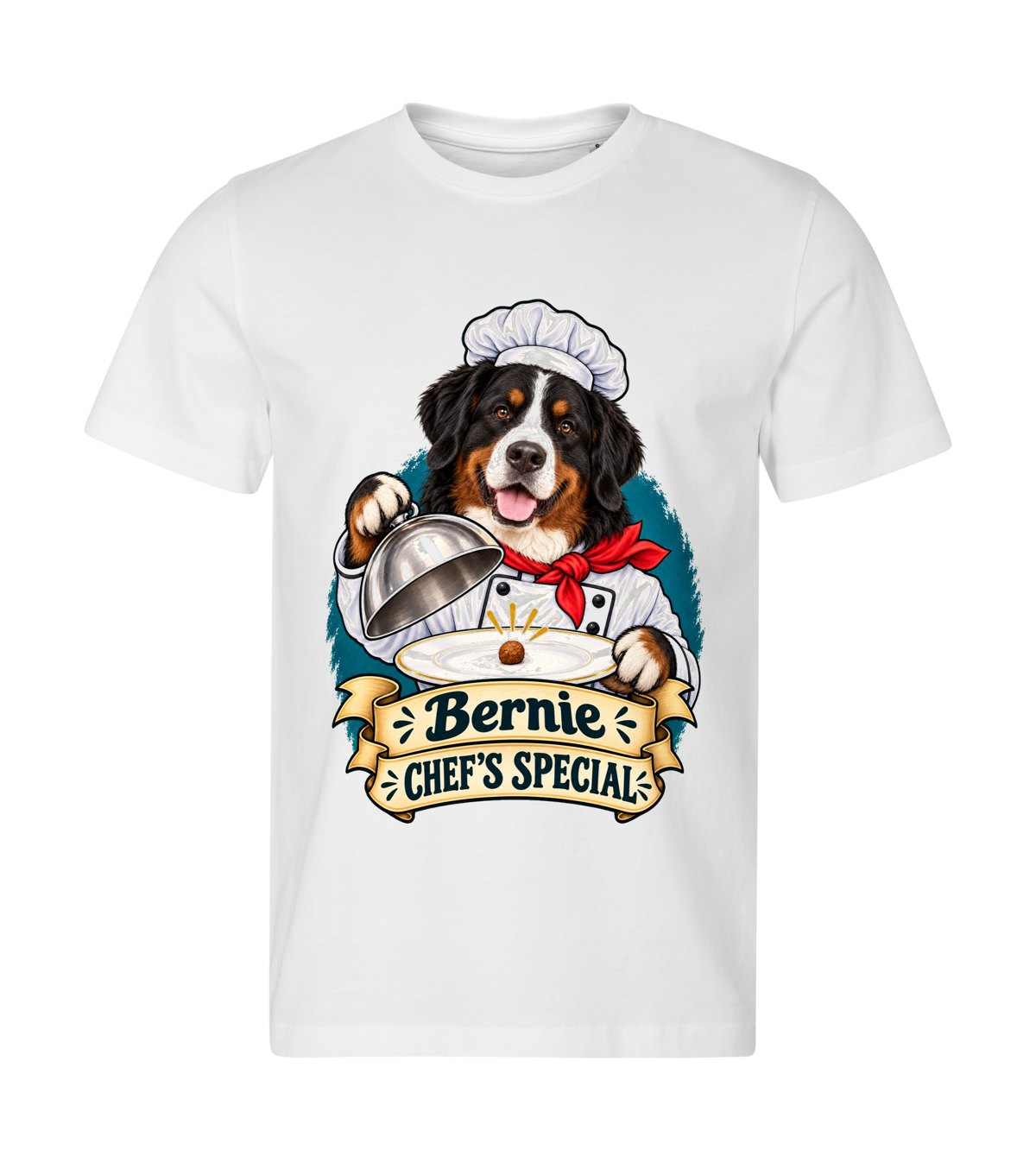Chef's Special – men white t-shirt with a dog portrait