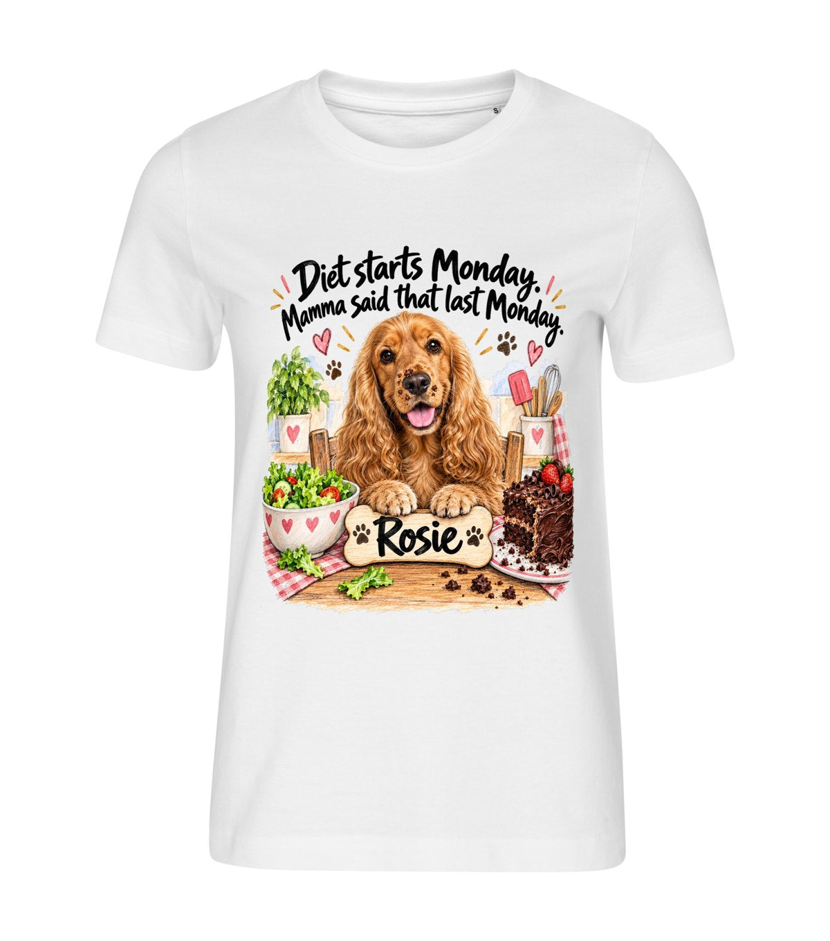 Diet Monday – women white t-shirt with a dog portrait
