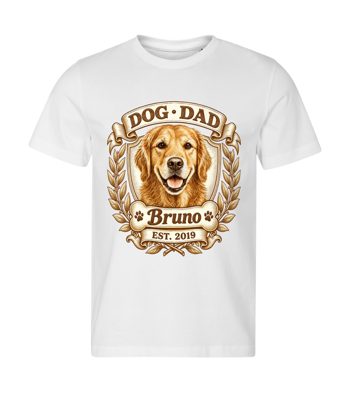 Dog Dad · Crest – men white t-shirt with a dog portrait