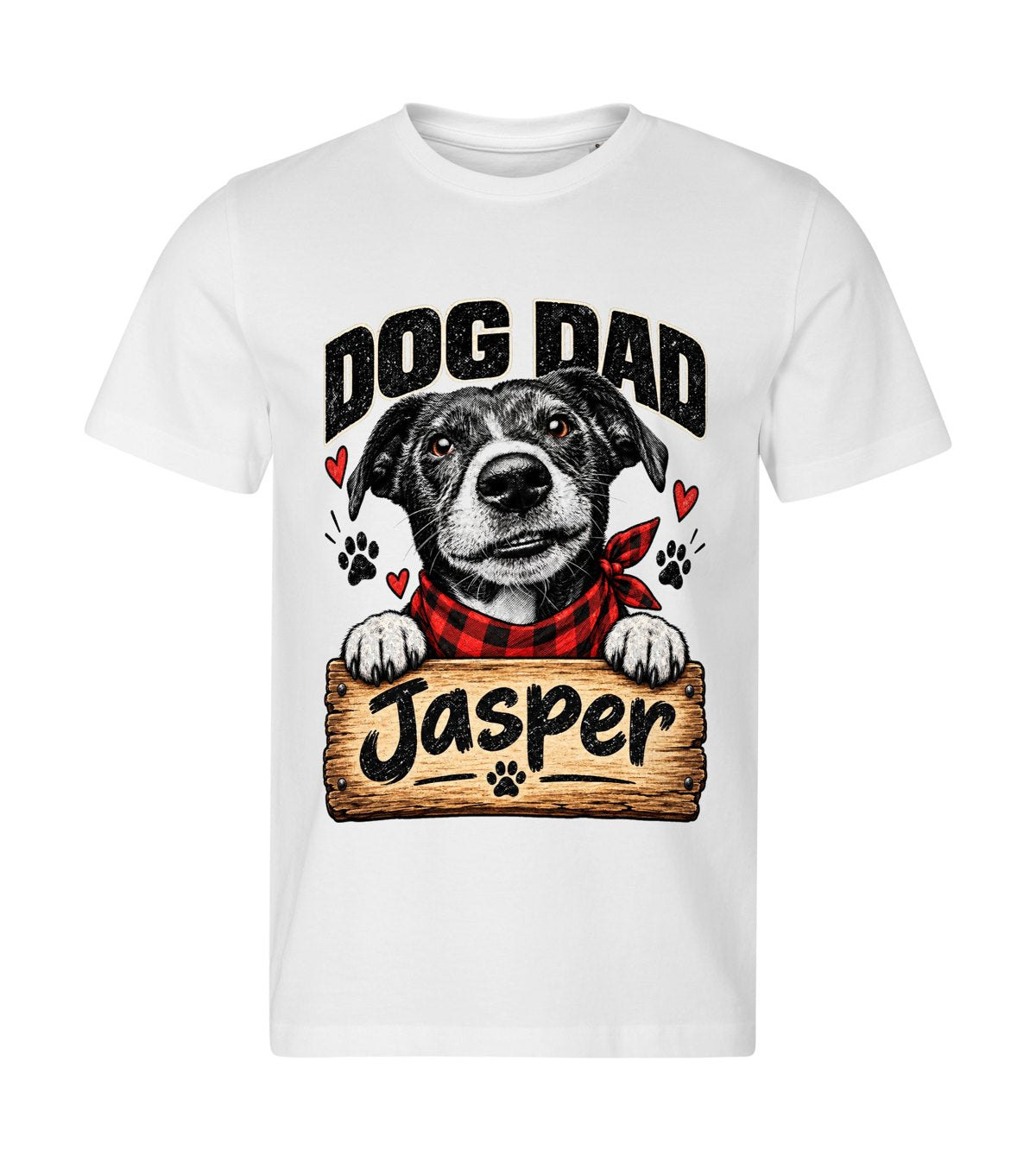 Dog Dad · Halftone – men white t-shirt with a dog portrait