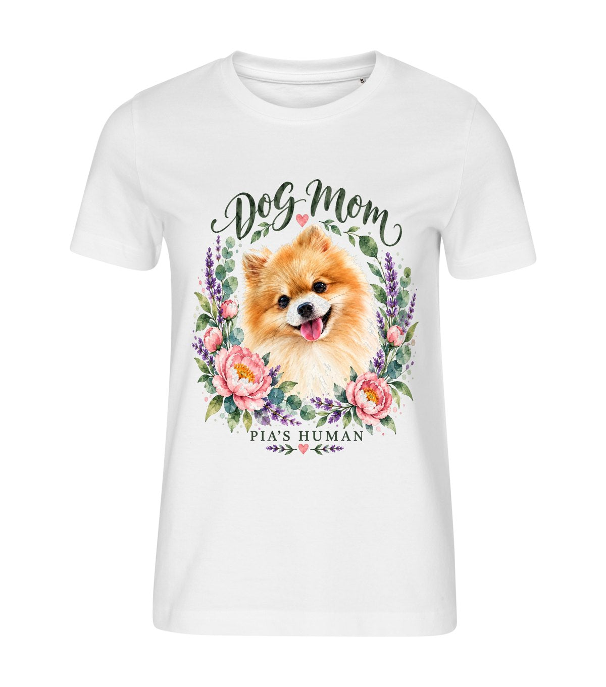 Dog Mom · Floral – women white t-shirt with a dog portrait