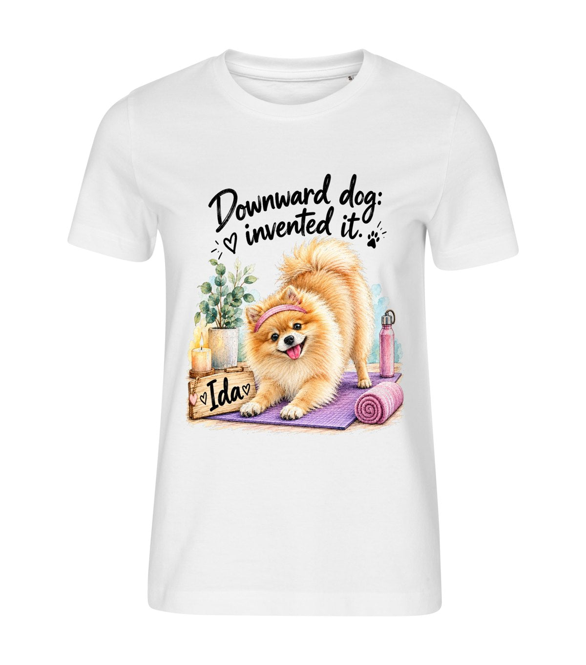 Downward Dog – women white t-shirt with a dog portrait