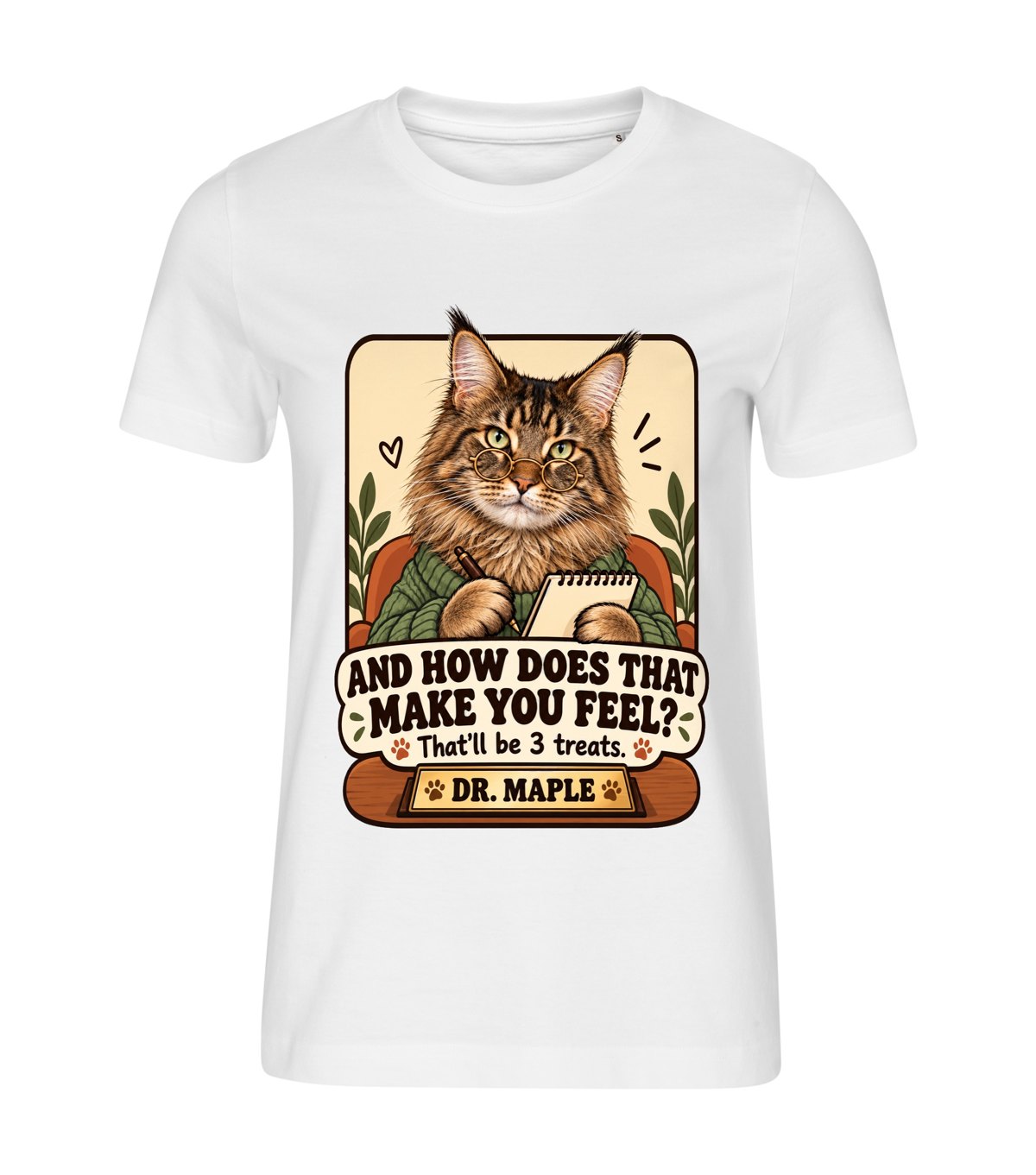 Dr. Feelings – women white t-shirt with a cat portrait