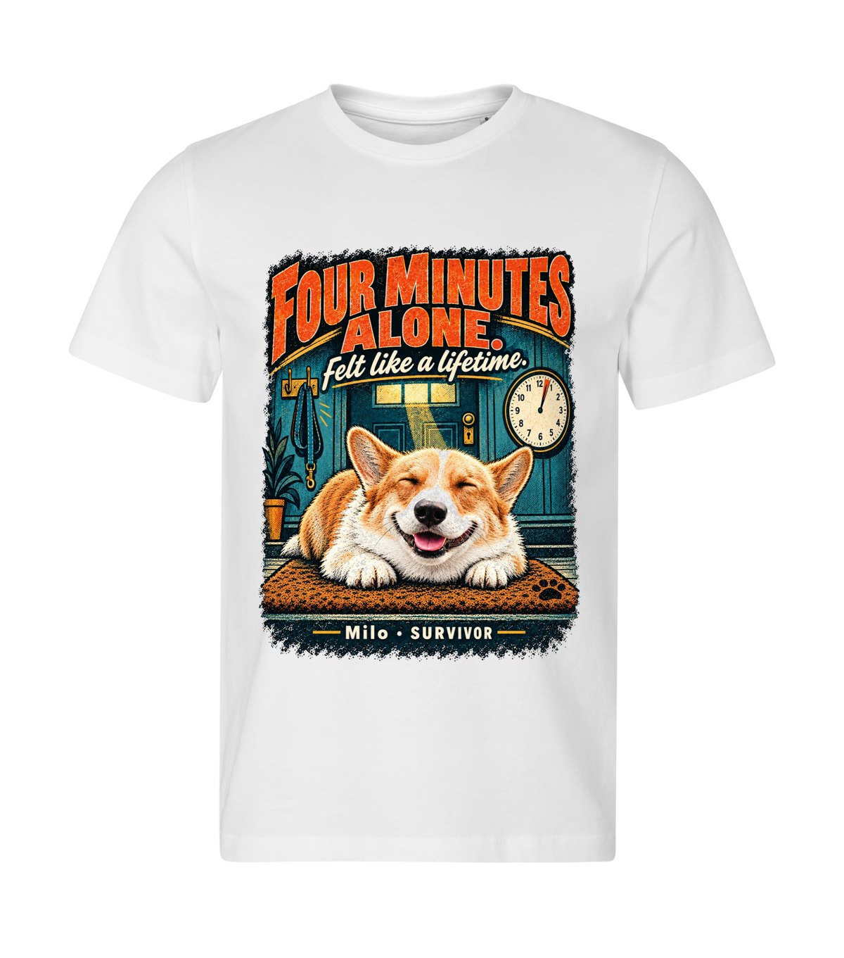 Four Minutes Alone – men white t-shirt with a dog portrait