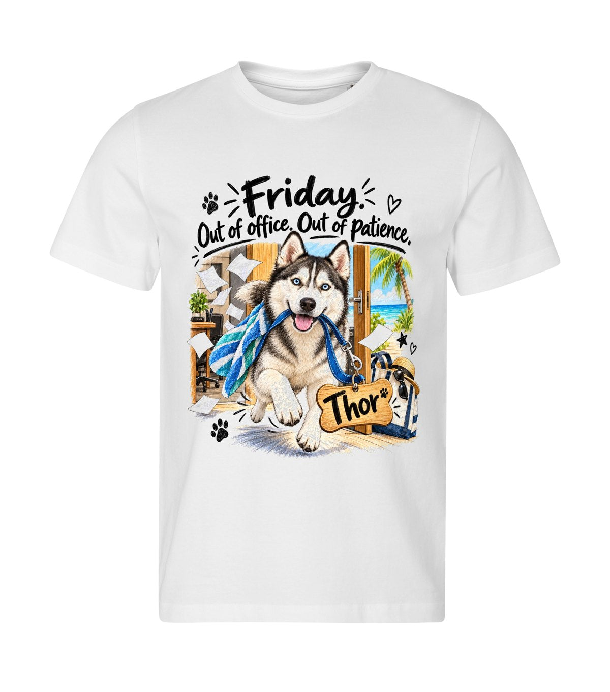 Friday Mode – men white t-shirt with a dog portrait