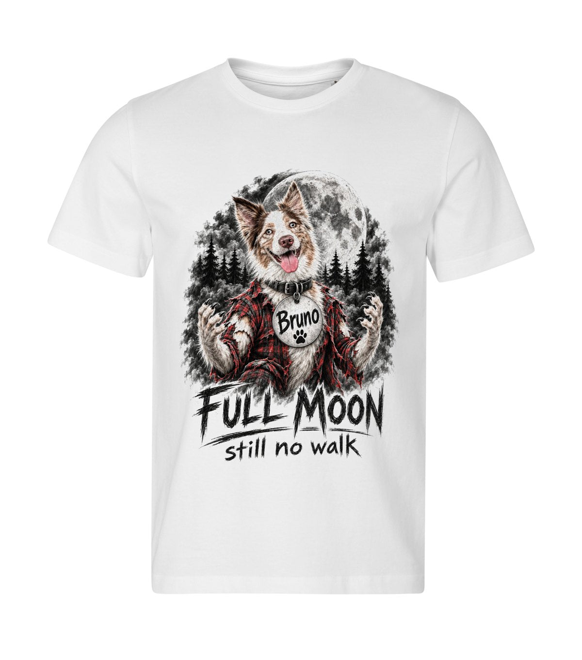 Full Moon – men white t-shirt with a dog portrait