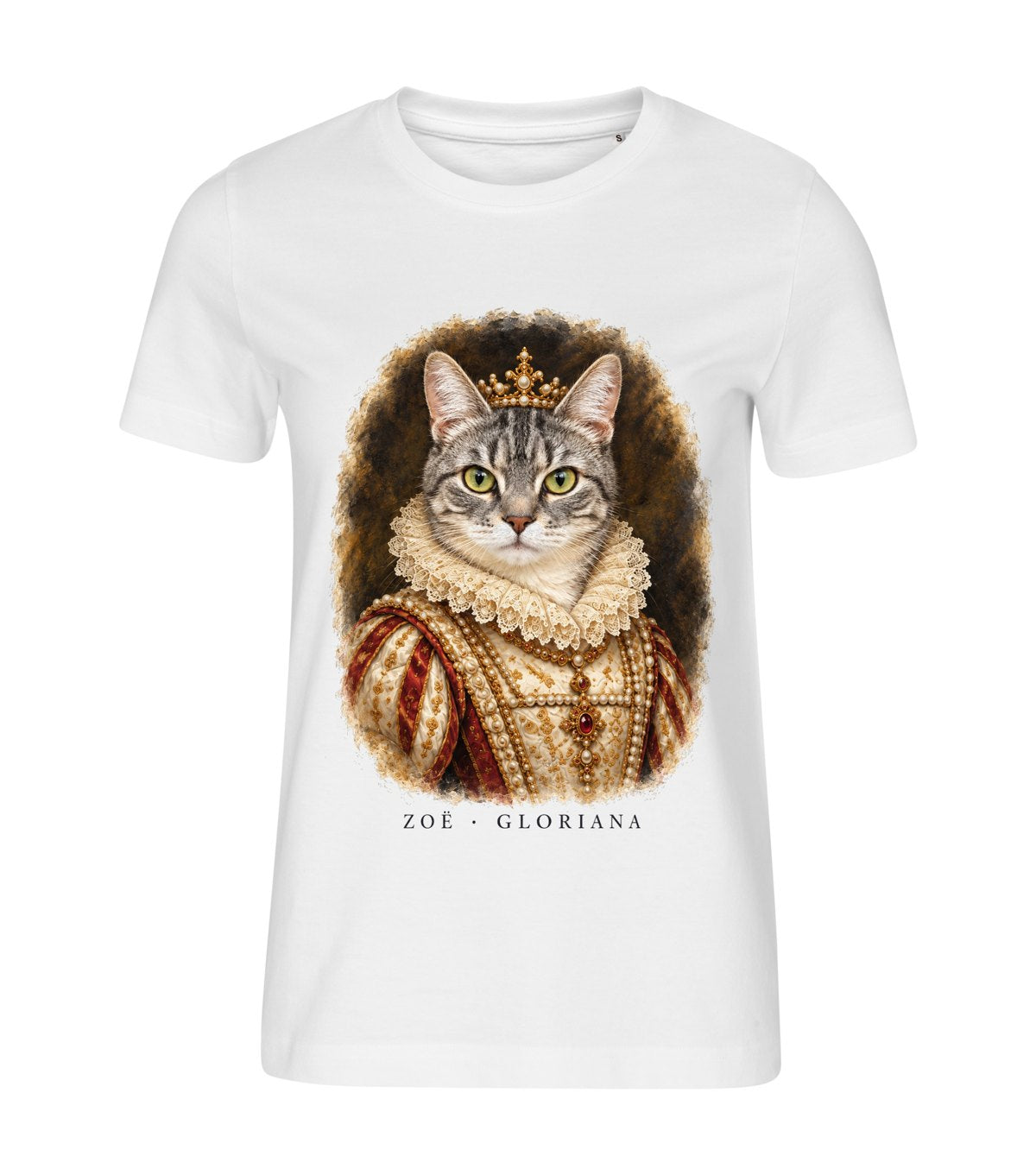 Gloriana – women white t-shirt with a cat portrait