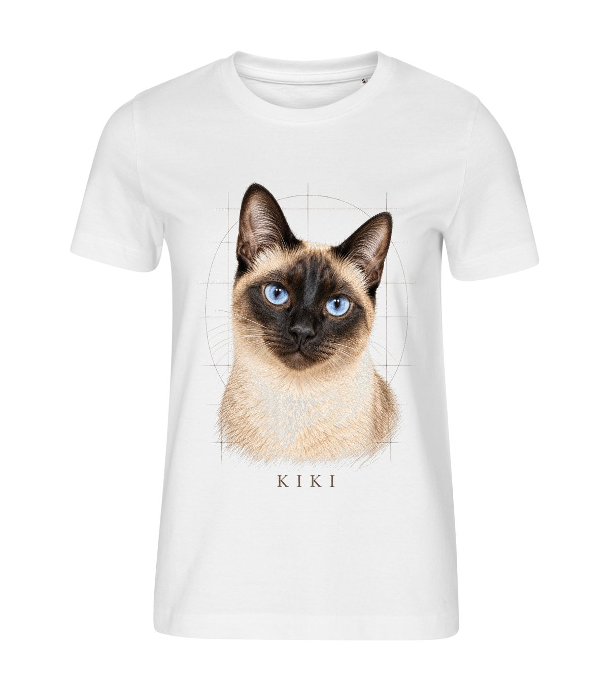 Graphite Portrait – women white t-shirt with a cat portrait