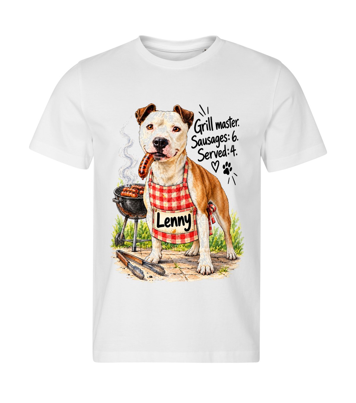 Grill Master – men white t-shirt with a dog portrait