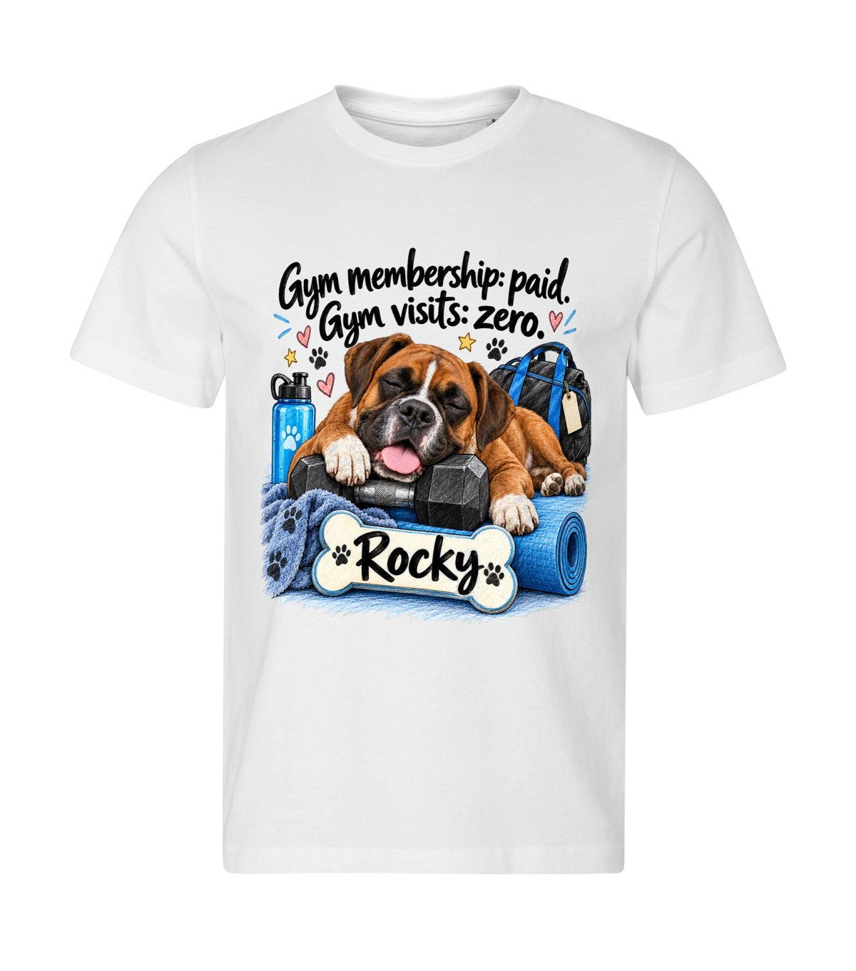 Gym Membership – men white t-shirt with a dog portrait