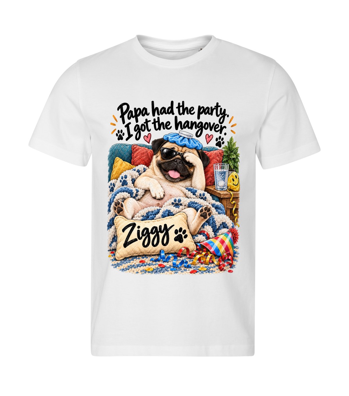 Hangover – men white t-shirt with a dog portrait