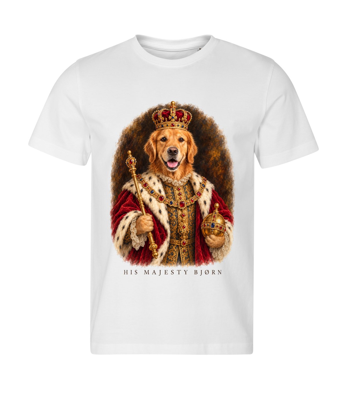 His Majesty – men white t-shirt with a dog portrait