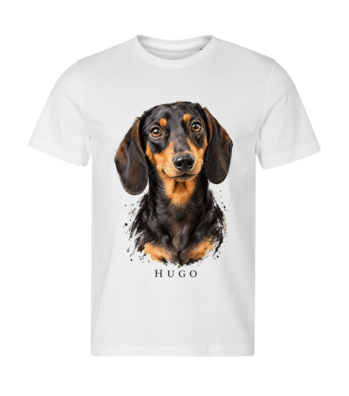 Ink Brush Portrait – men white t-shirt with a dog portrait
