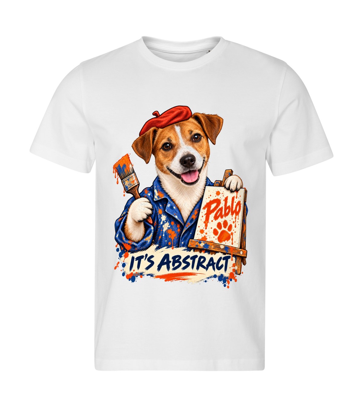 It's Abstract – men white t-shirt with a dog portrait