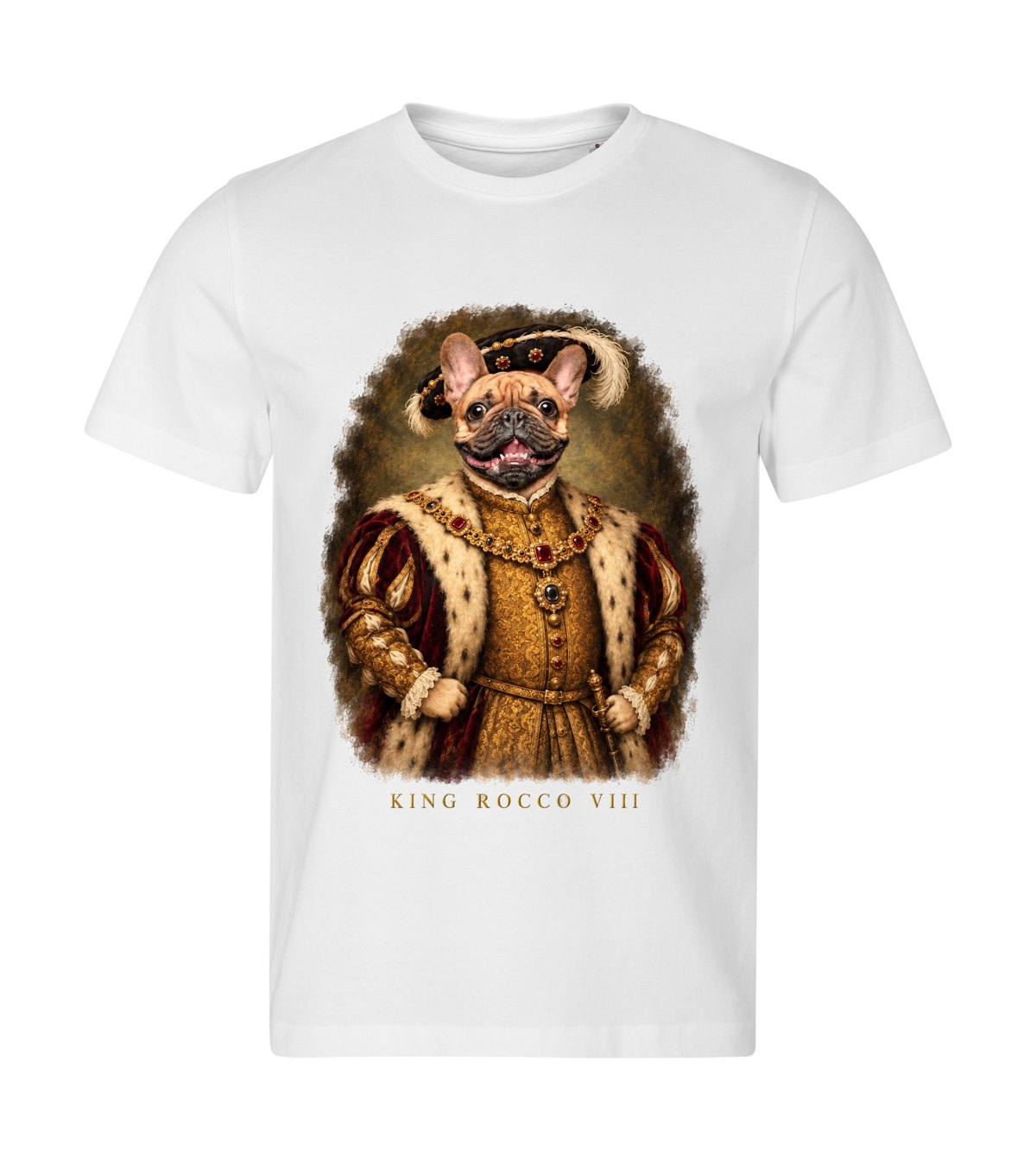 King Henry – men white t-shirt with a dog portrait