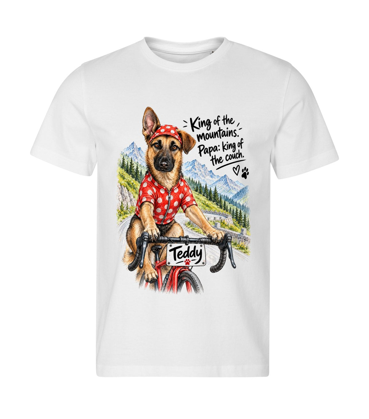 King of the Mountains – men white t-shirt with a dog portrait