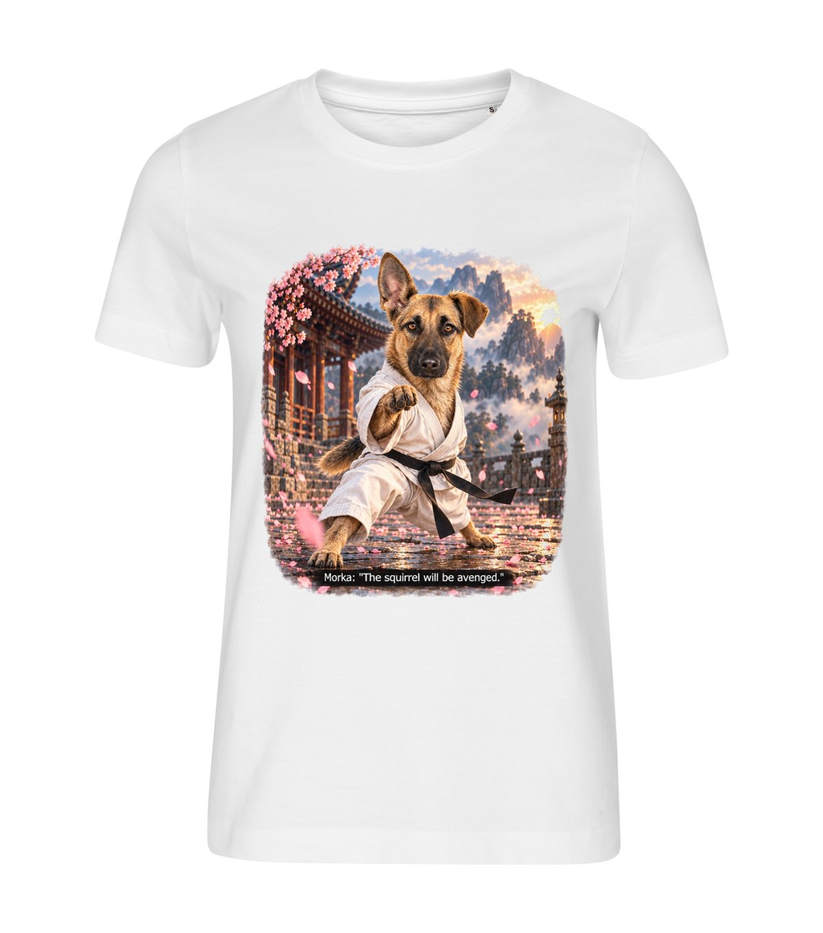 Kung Fu Master – women white t-shirt with a dog portrait