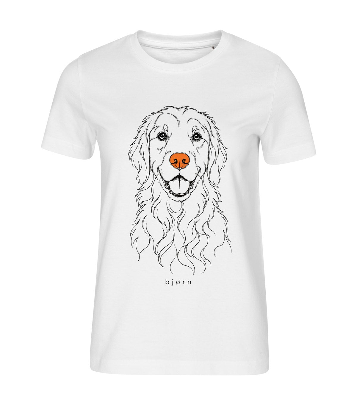 Line Art · Golden Retriever – women white t-shirt with a dog portrait