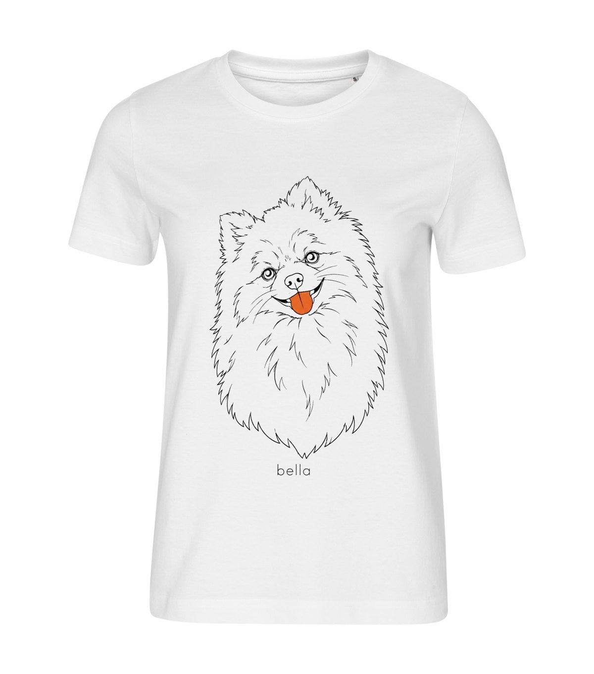 Line Art · Pomeranian – women white t-shirt with a dog portrait