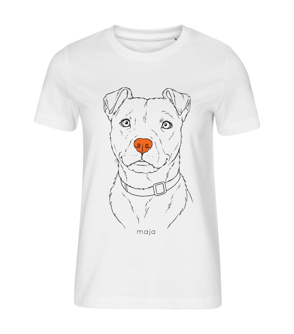 Line Art · Staffy – women white t-shirt with a dog portrait