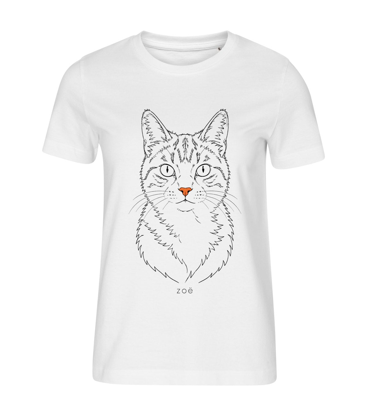 Line Art · Tabby Cat – women white t-shirt with a cat portrait