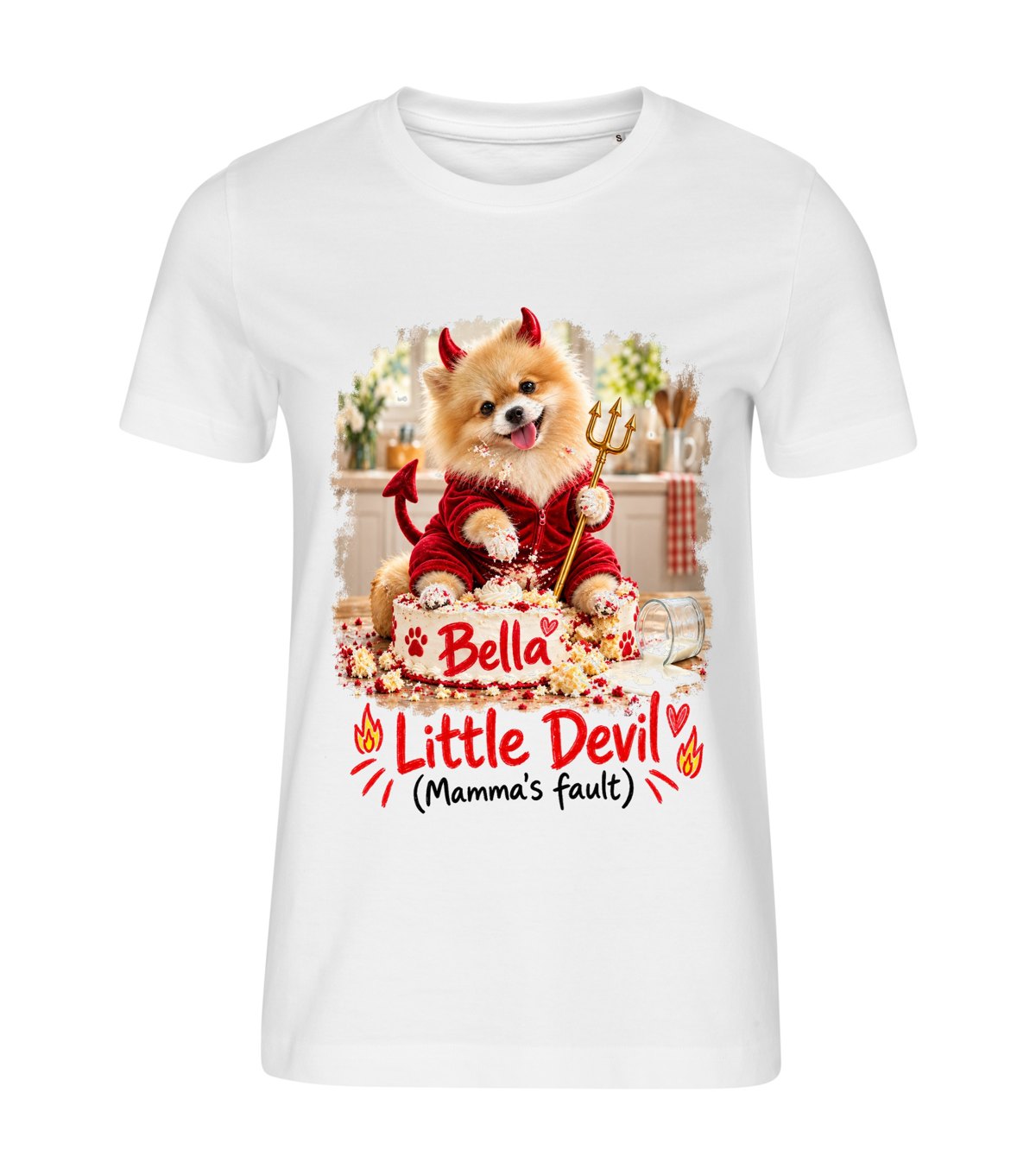 Little Devil – women white t-shirt with a dog portrait