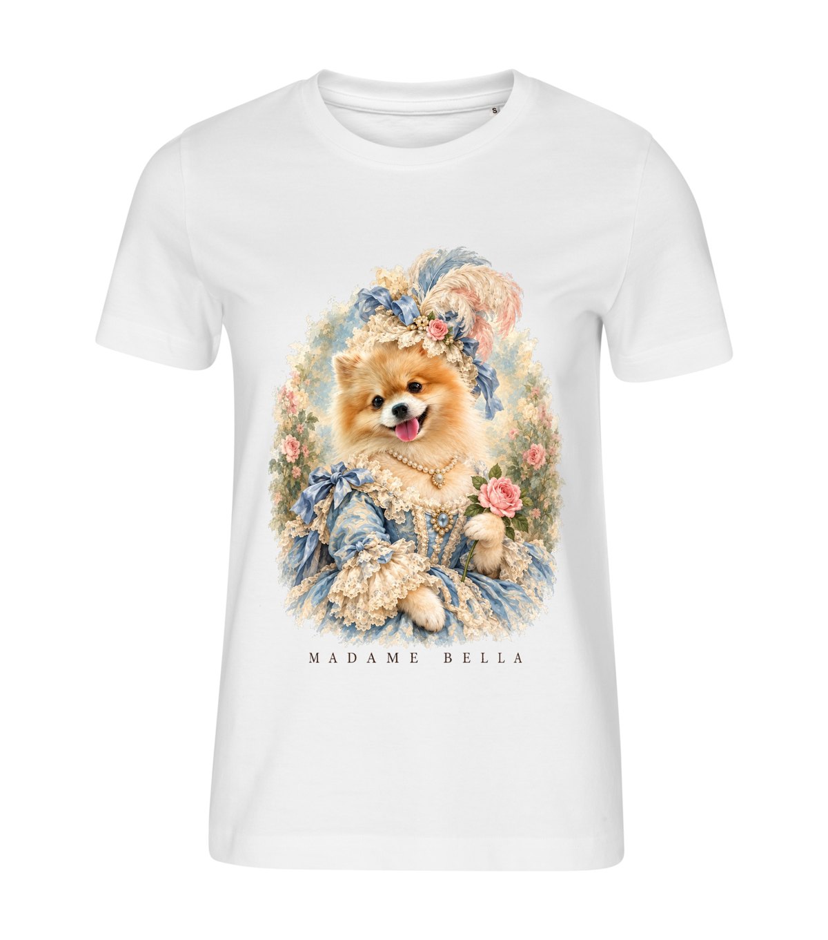 Madame – women white t-shirt with a dog portrait
