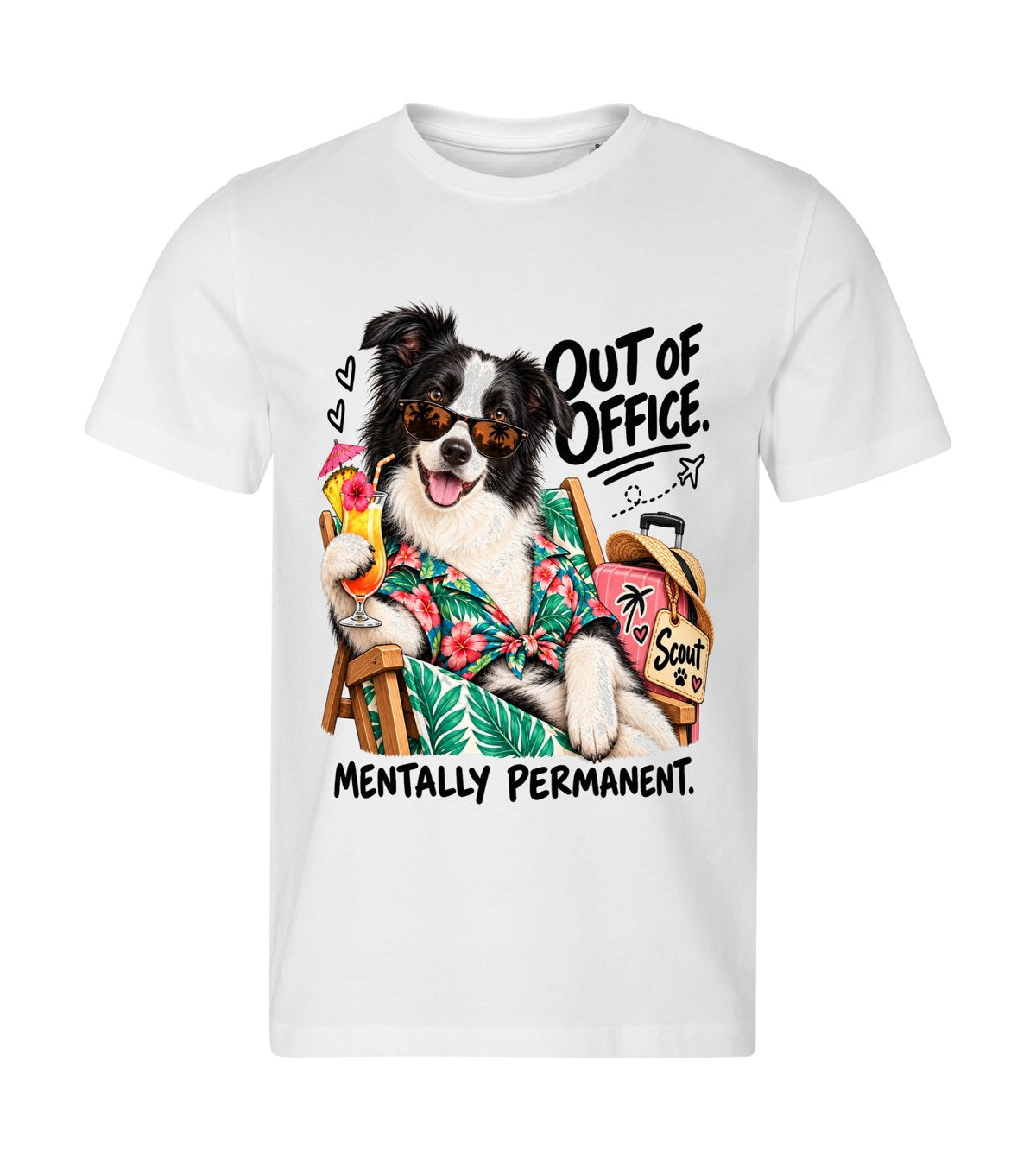 Mentally Out of Office – men white t-shirt with a dog portrait