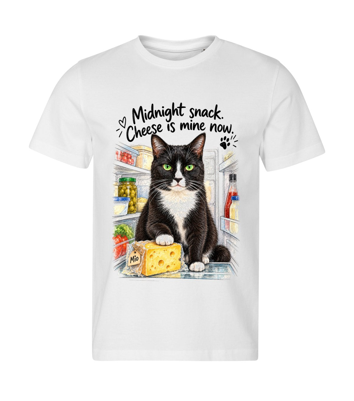 Midnight Snack – men white t-shirt with a cat portrait