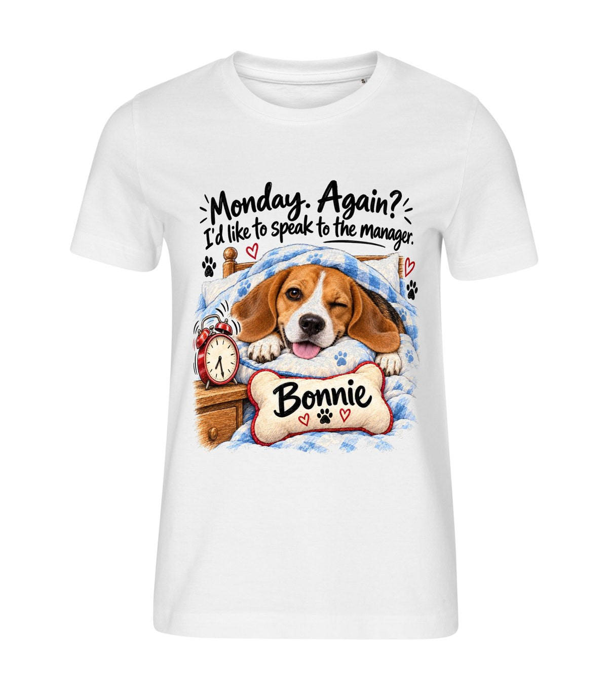 Monday Again – women white t-shirt with a dog portrait