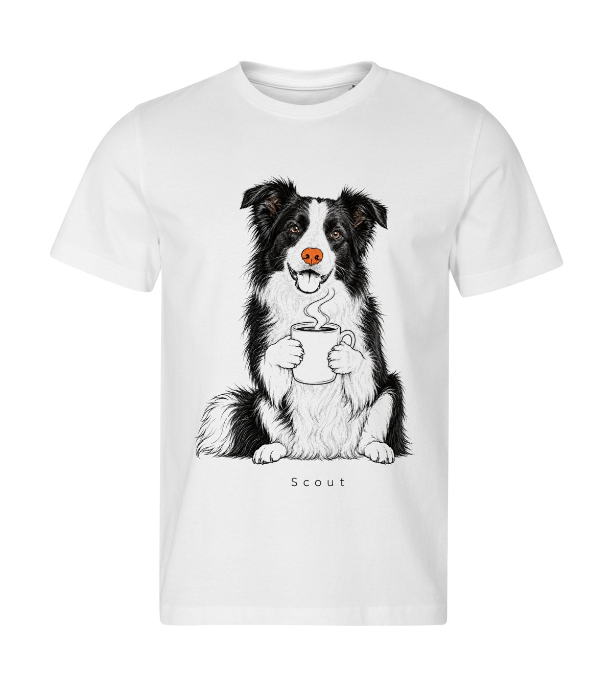 Morning Coffee – men white t-shirt with a dog portrait