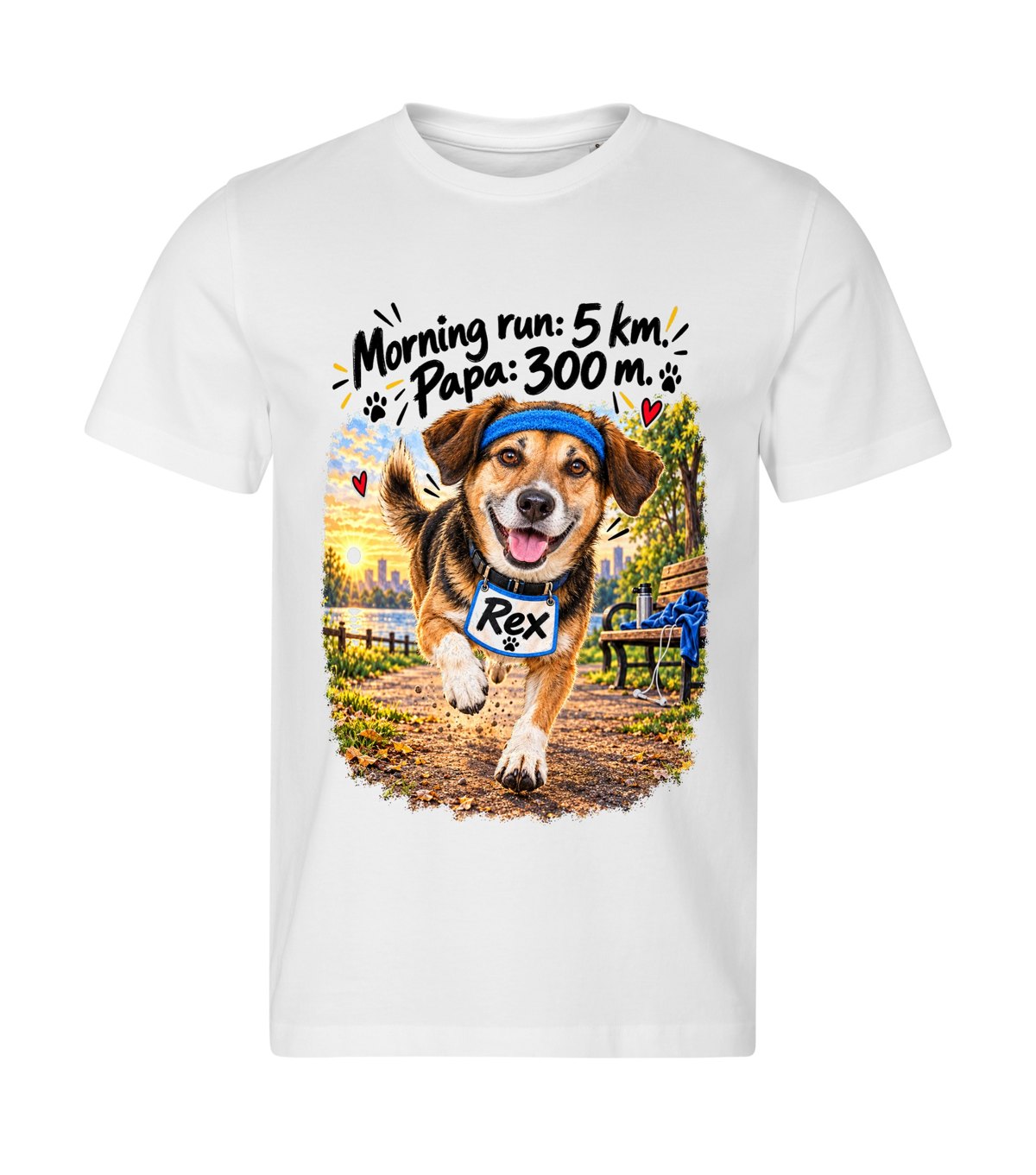 Morning Run – men white t-shirt with a dog portrait
