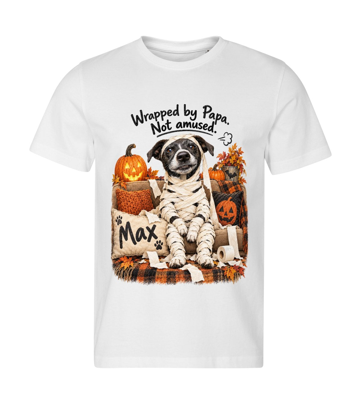 Mummy, Not Amused – men white t-shirt with a dog portrait