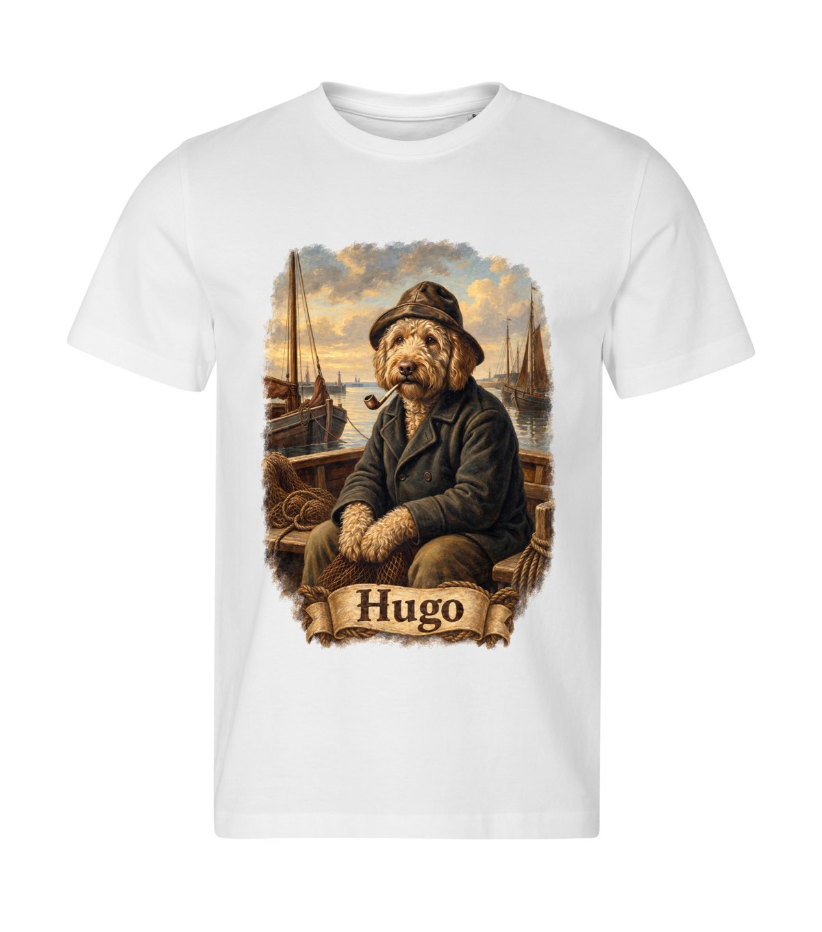 Old Sailor – men white t-shirt with a dog portrait